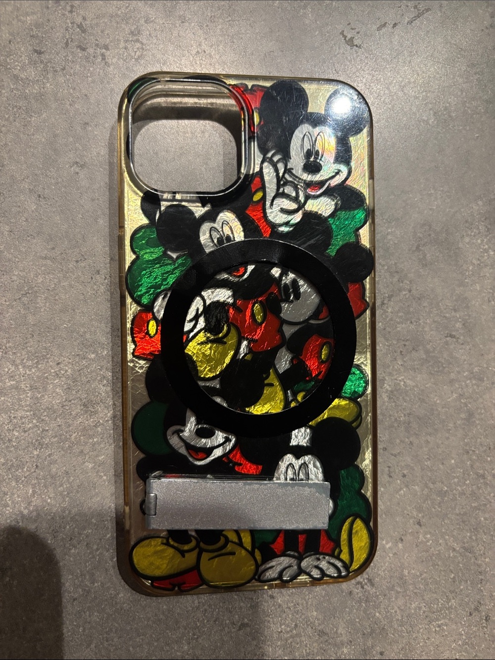 Clear Mickey Mouse iPhone 14 Case with Black MagSafe Ring
